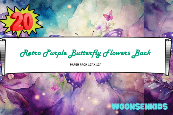 Download Popular Retro Purple Butterfly Flowers Background Watercolor Png Kdp Digital Paper - Premium Resources
