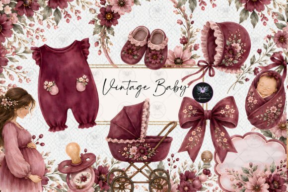 Download Burgundy Baby Vintage Clipart - Baby Collection