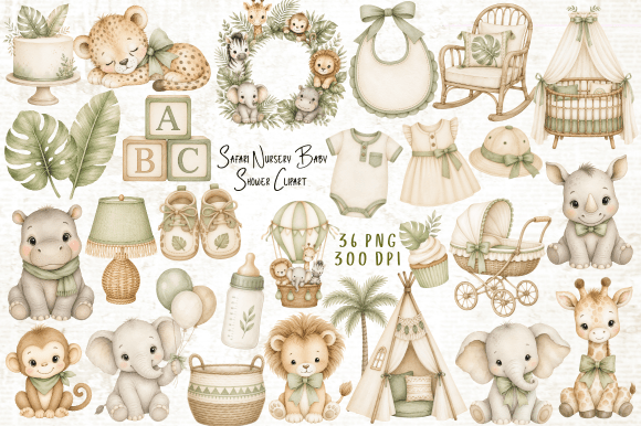 Download Safari Nursery Baby Shower Clipart PNG - Baby Collection